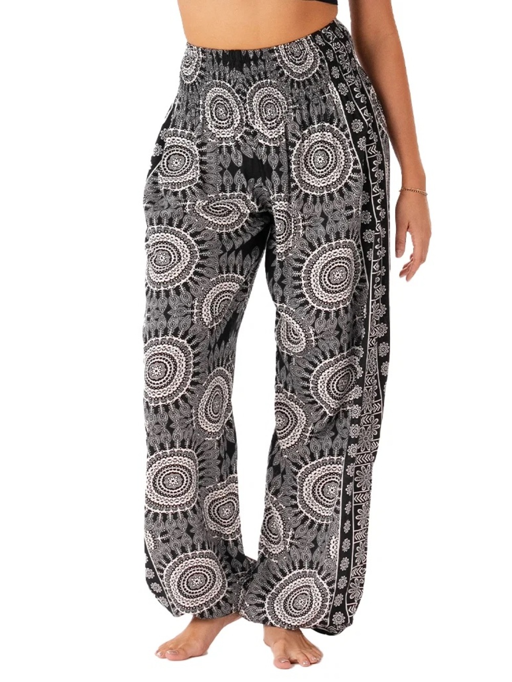 Black & White Printed Elastic-Waist Wide Leg Joggers